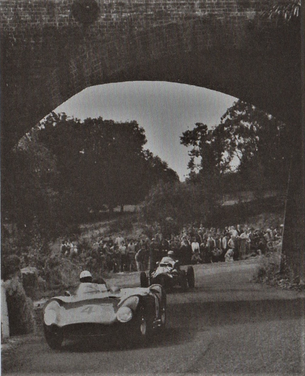 1958 Doug Whiteford Maserati 300S, leads Len Lukey Cooper Bristol Viaduct.